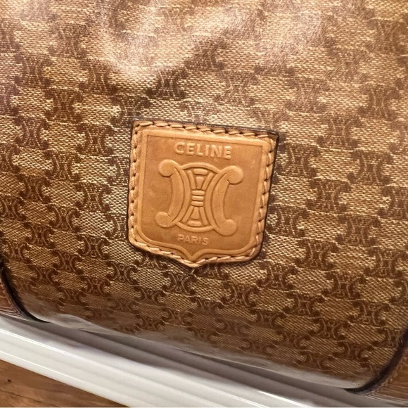 CELINE Macadam Leather & PVC Boston Bag Brown Authentic - Picture 11 of 14